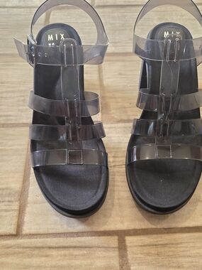 MIX No. 6 Black Clear-Strap Platform Sandals